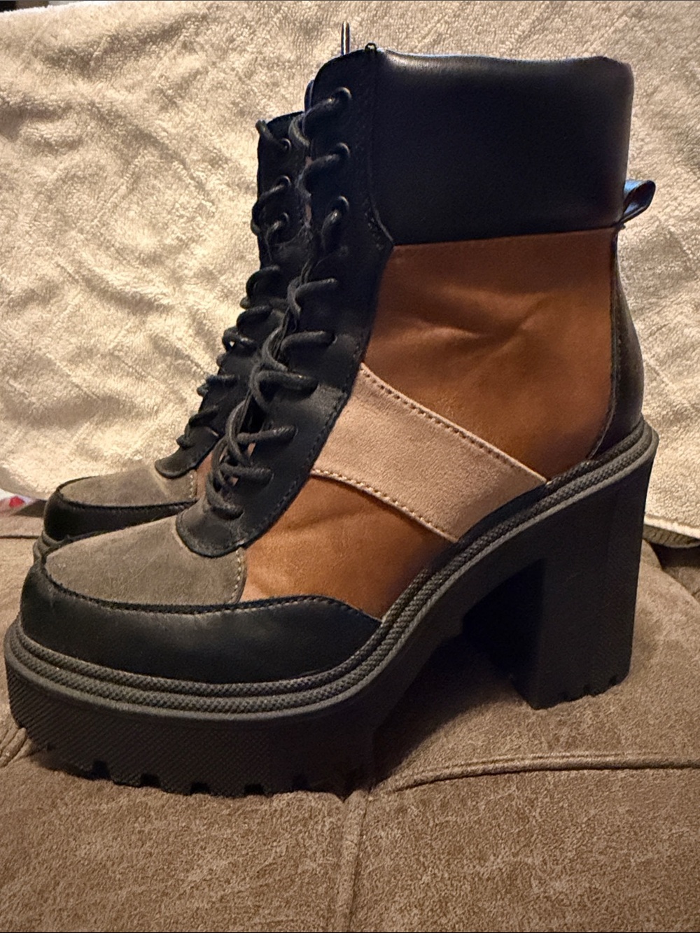 Steve Madden Tri-Tone Chunky Lace-Up Platform Boots